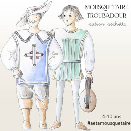 Patron déguisement enfant mousquetaire troubadour 4-10 ans médiéval fête carnaval 