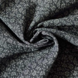 Tissu double-gaze coton Bio à fleurs blanches sur fond gris