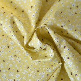 Tissu popeline de coton fleurs jaune