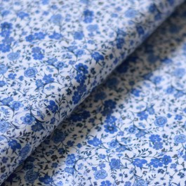 Tissu cotonnade fine à fleurs bleues
