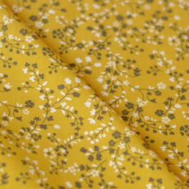 Tissu viscose au mètre à fleurs jaune moutarde