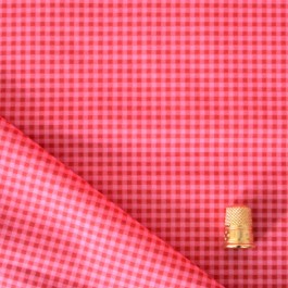 Cotonnade à carreaux vichy rouge framboise sur fond rose clair Froufrou 