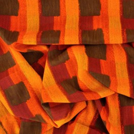 Coupon de 1 m tissu imprimé de carré bruns sur orange