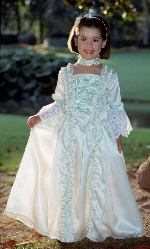 Deguisement de princesse fille, costume de marquise, taffetas rose, coton  blanc, dentelle -  France