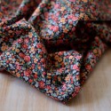 Tissu popeline coton Bio fleuri rose et noir