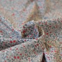 Tissu voile fleurs rouge gris coton Bio