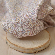 Tissu voile coton Bio papillon rose violet et beige style liberty