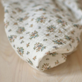 Tissu fleurs vintage double-gaze coton Bio fond blanc cassé