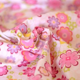 Tissu coton au mètre fleurs rose