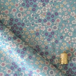 Tissu coton imprimé Lecien fleurs bleu-vert