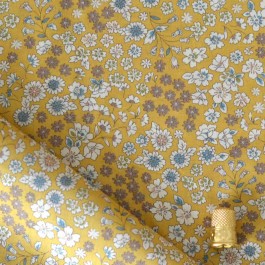 Tissu coton imprimé Lecien fleurs jaune moutarde