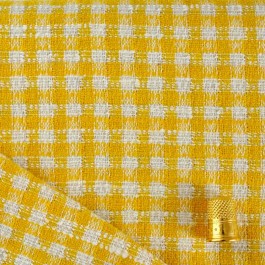 Coupon de 0.85 m de lainage carreaux jaune et blanc