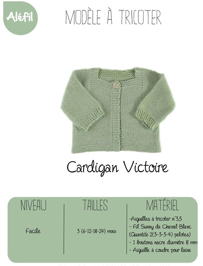 Kit tricot bébé gilet Victoire débutant facile layette cadeau naissance  Lingerie - A&A Patrons