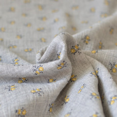 Double-gaze fleurs jaune moutarde gris chiné coton bio bleu marine bébé relief couture