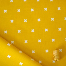 Tissu coton à motif croix moutarde