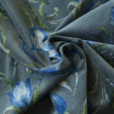 Tissu velours imprimé grosses fleurs bleues couture