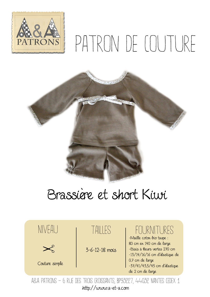 Patron de couture : Brassière et short pour bébé Kiwi en jersey bio